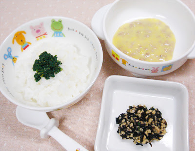 離乳食後期 チンゲン菜のせご飯 豚ひき肉のコーン煮 ひじき納豆 離乳食作りを頑張るマミィの記録ブログ 素敵ママ応援 マミィの離乳食奮闘日記