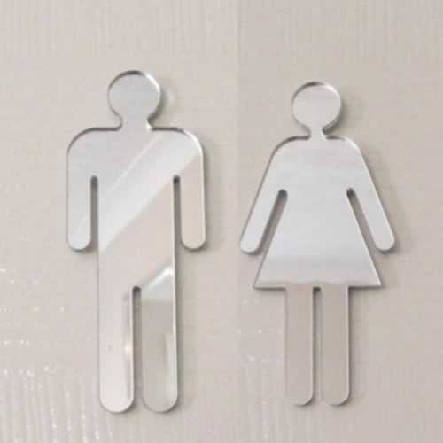 Modern Acrylic Adhesive Backed Mirror Men's and Women's or Unisex Bathroom Sign