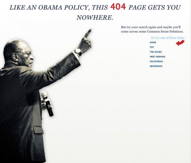 Página de erro 404 do político Herman Cain (Foto: Reprodução/Business Insider)