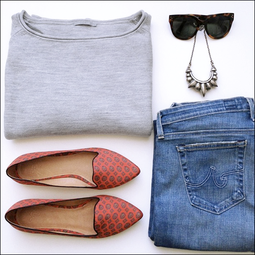 LE FASHION BLOG INSTAGRAM OUTFIT GRAY COS SWEATER CELINE SUNGLASSES PLAEMA LOVE TRIBAL SPIKE NECKLACE JOIE PRINT DAY DREAMING FLATS AG JEANS DAILY OUTFITS 5 photo LEFASHIONBLOGINSTAGRAMOUTFITCOSSWEATERTIBIFLATS5.png