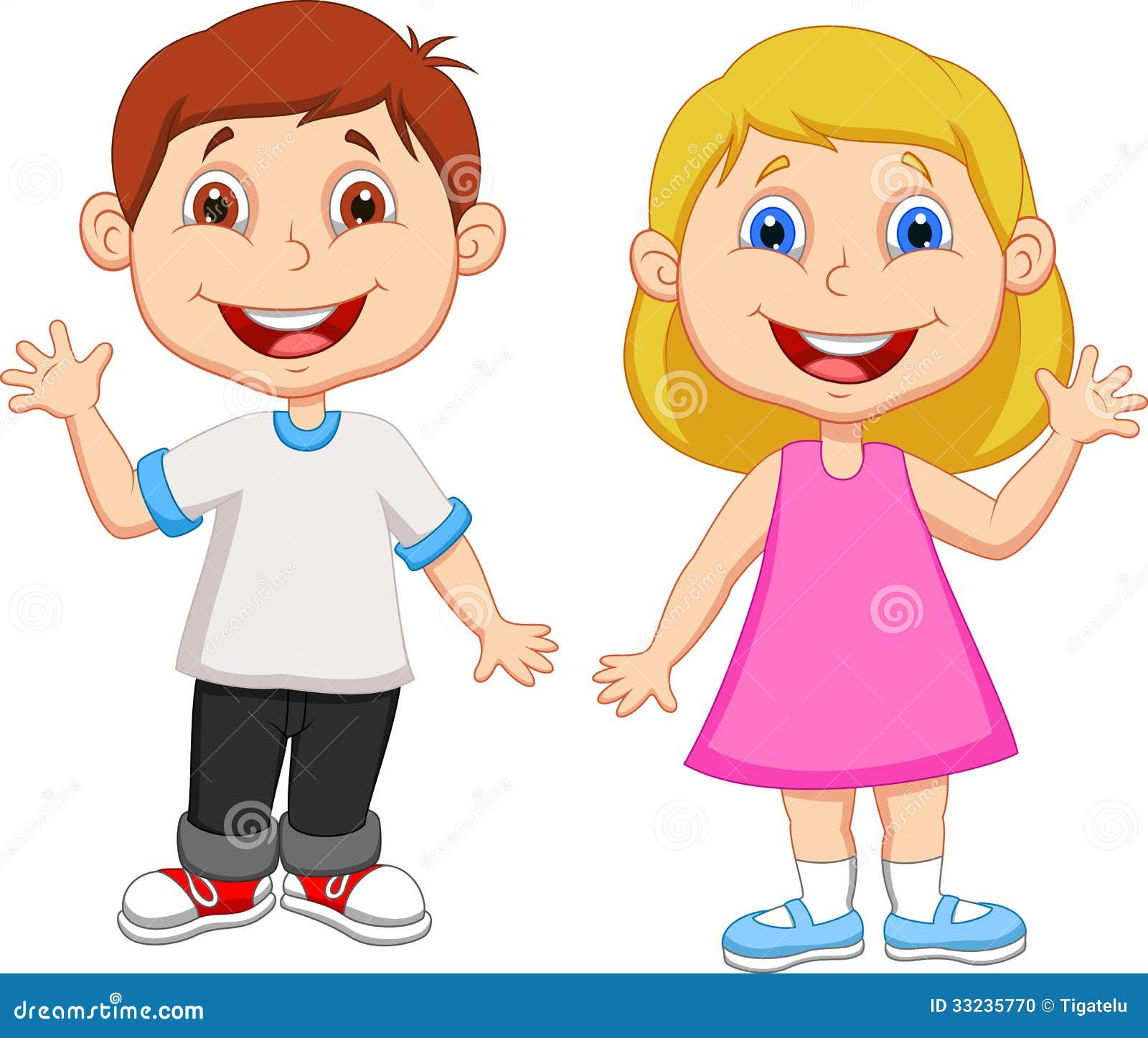 Cartoon Boy And Girl Waving Hand Stock Photo - Image: 33235770
