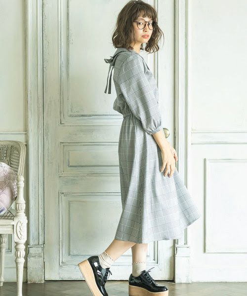 Olive Olive オリーブデオリーブ のファッション 後リボンチェック開襟ワンピース ワンピース セール Olive Des
