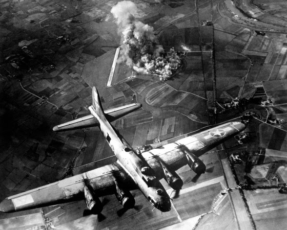 "The first big raid by the 8th Air Force was on a Focke Wulf plant at Marienburg. Coming back, the Germans were up in full force and we lost at least 80 ships - 800 men, many of them pals." 1943. Army Air Forces. (OWI) Exact Date Shot Unknown NARA FILE #: 208-YE-7 WAR & CONFLICT BOOK #: 1087