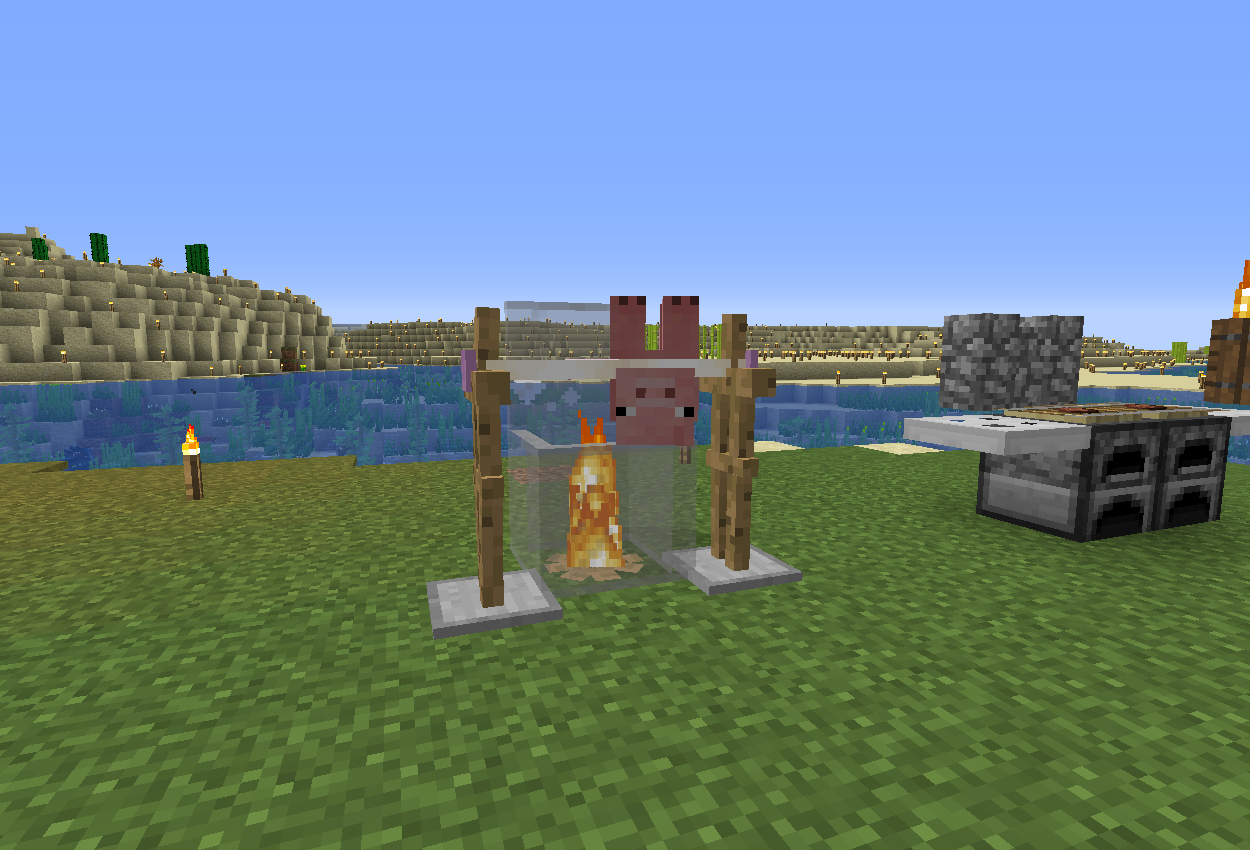 キャンプ場を作る 豚の丸焼き マイクラ初心者が行く