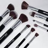 Sheer Cosmetics 10-Piece Premier Essence Makeup Brush Set - Professional Premium Face Brushes, Carrying Case Plus Bonus and Satisfaction Guaranteed - Best Quality Face Brushes of Special Duo Fibre Synthetic Bristles To Perfectly Apply Powder, Cream and Liquid Makeup - Flat, Round, Angled, Flat Angled, Tapered, Contoured Kabuki and Precision Brushes for Foundation, Stippling, Blending, Buffing, Bronzing, Concealing, Primer For All Areas of the Face - Limited Time Bonus