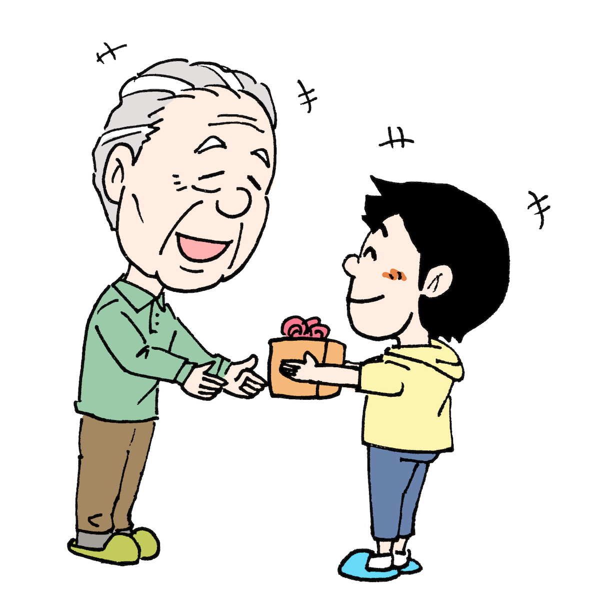 敬老の日に孫からおじいちゃんにプレゼントを贈るイラスト 無料イラスト配布サイトマンガトップ