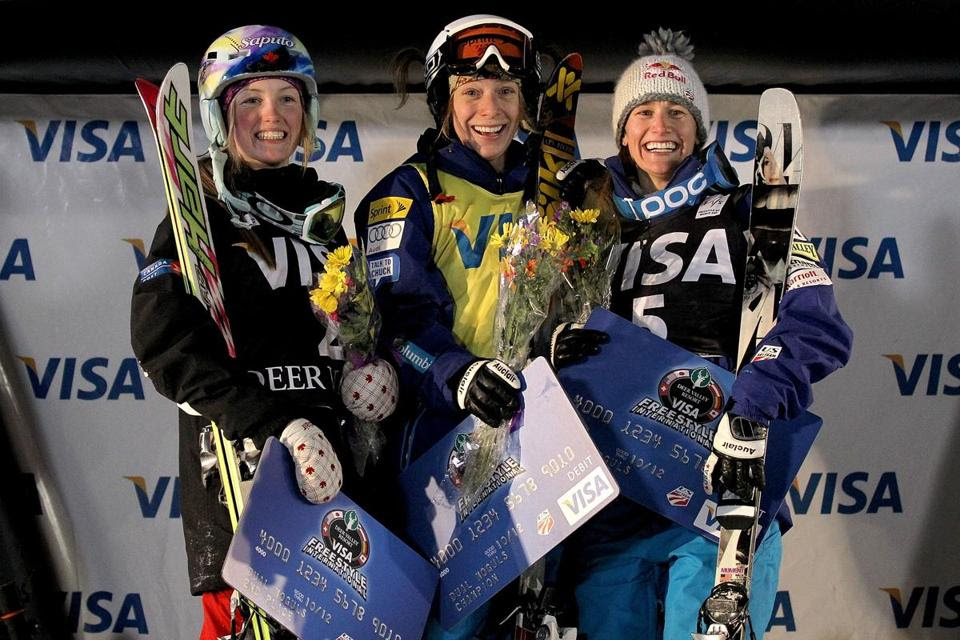 Hannah Kearney, center, has visited the podium often this winter.