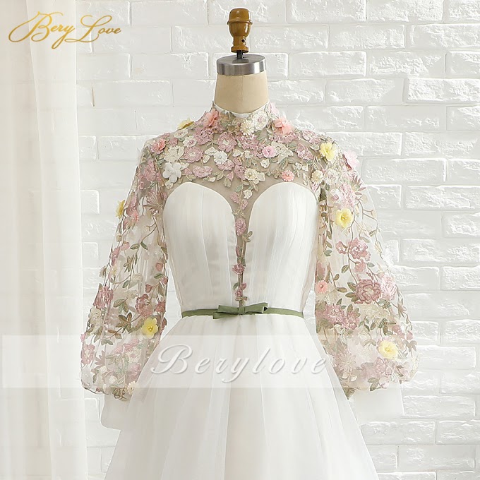 [Purchase] Bery Love Elegant Evening Dresses Lace Applique High Collar High-Split Formal Evening Dress Plus Size robe de soiree