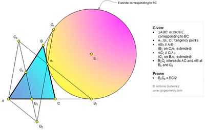 Online Math: Geometry Problem 1132: Triangle, Excircle, Tangency Point, Parallel, Midpoint.
