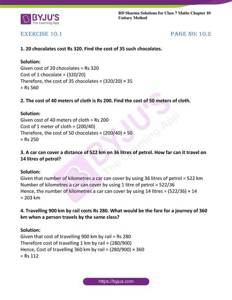  rd sharma class 7 solutions maths chapter 10 unitary method exercise 101