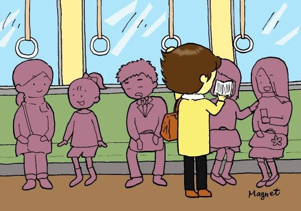 絵日記 読書するとき其の1 電車の中 マグネットへようこそ イラストと手作り紙雑貨