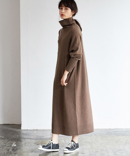 セール ワンピース ウールビックタートルニットワンピース