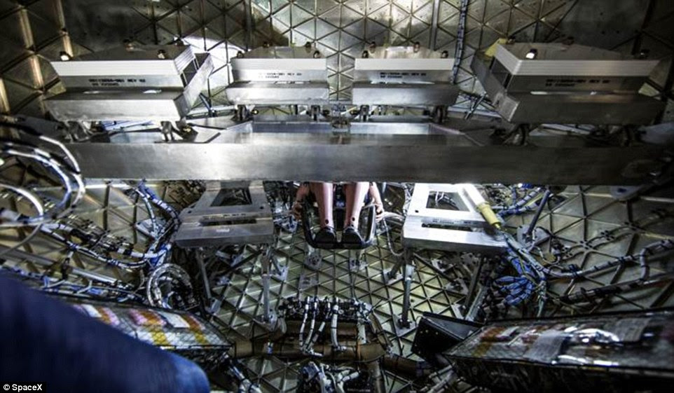 For the purposes of this test, the flight was unmanned save for a dummy on board (legs seen in the centre of this image). The dummy was fitted with sensors to see how humans would cope with the intense acceleration needed to escape from a dangerous launch pad