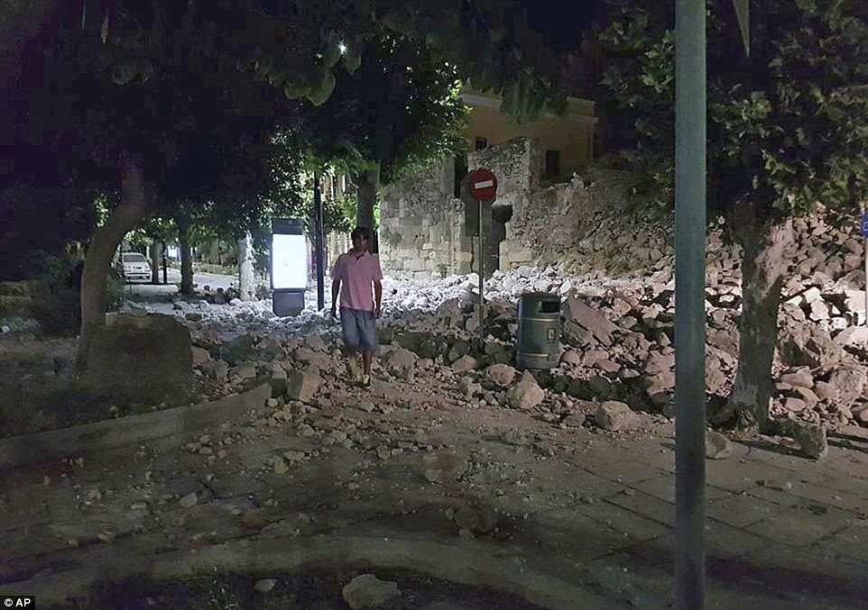 Damage was widespread across Kos with rescuers battling to sift through rubble this morning to find any survivors