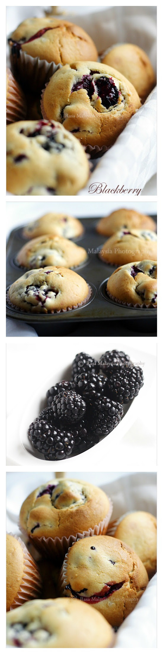 Blackberry Muffins. These are so GOOD and moist with the juice from the blackberries come oozing out! Quick and no-fuss recipe, even novice baker can do it.