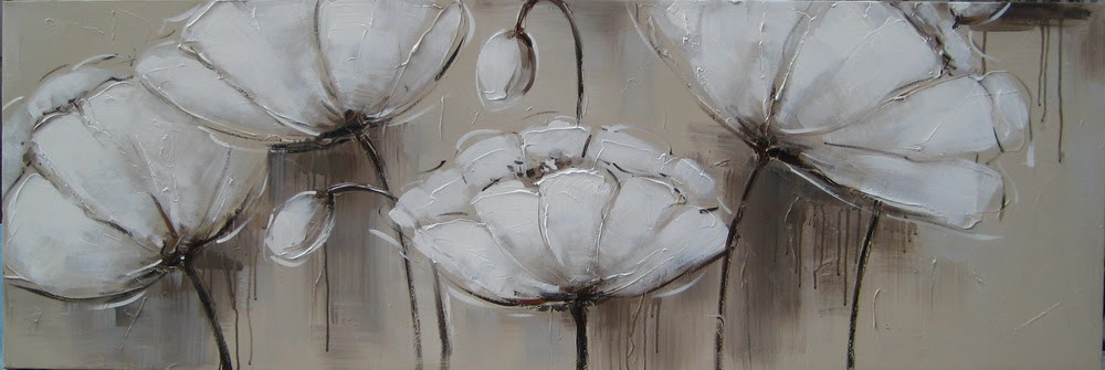 fiori bianchi sfondo bianco dipinto a olio su tela dim.50x150 della Collezione Dipintinmovimento