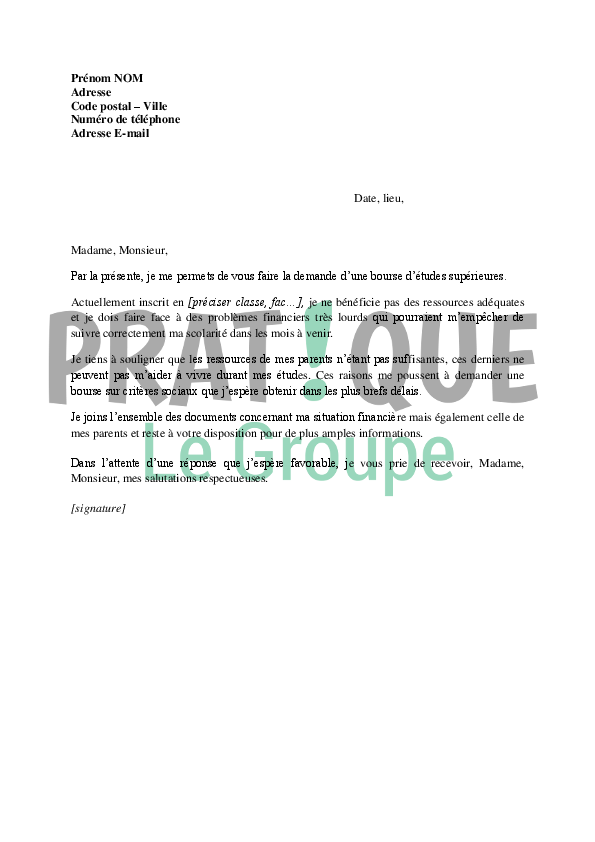 application letter sample modele de lettre de demande bourse