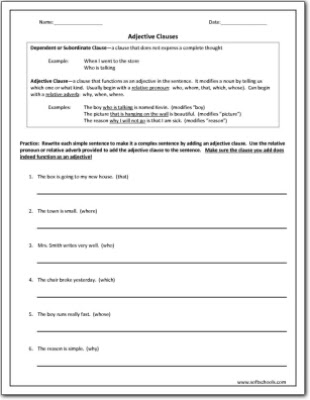 Adjective Clauses Worksheet