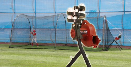 BaseHit & Xtender 24 System - Real Ball Pitching Machine & 24' x 12' x 12' Home Batting Cage Combo