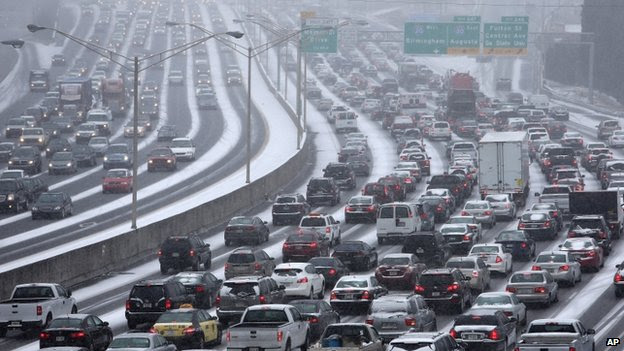 Traffic inched along an Atlanta, Georgia, interstate on 28 January 2014 