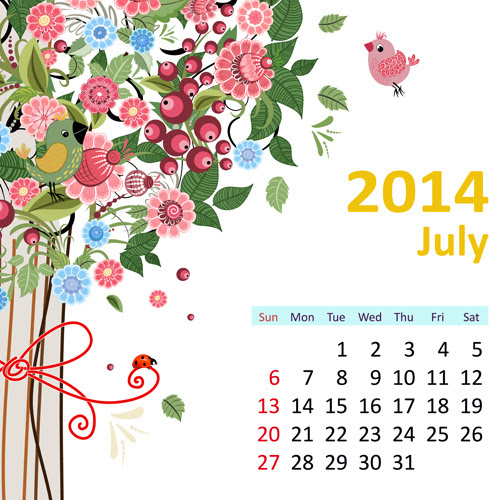 14 Floral Calendar July Vector Vector Floral Free Vector Free Download