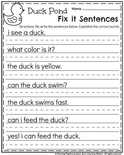 Students are asked to trace, complete and write a set of similar sentences based on . free printable writing sentences worksheets for kindergarten learning