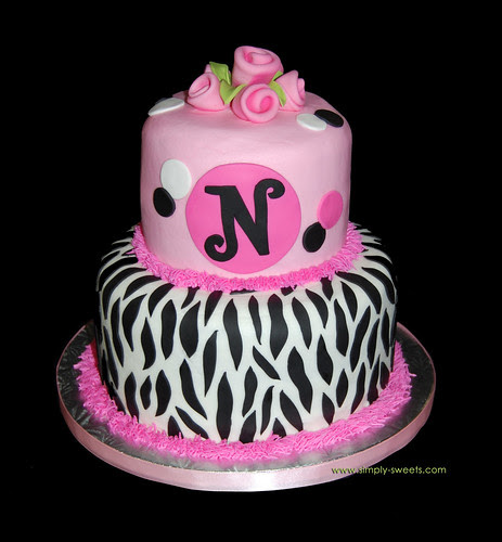  pink and black monogram zebra birthday cake 