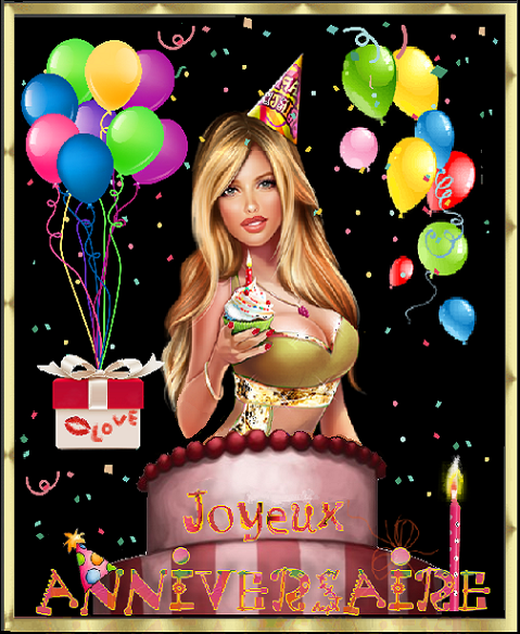 Joyeux Anniversaire Fille Sexy Sortant D Un Gateau Ballons