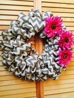 SPRING wreath, Valentines Day Decor,Chevron Burlap Bubble Wreath ,  Grey Chevron burlap wreath  with floral accent, All Seasons Wreath