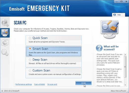 Emsisoft Emergency Kit smart scan