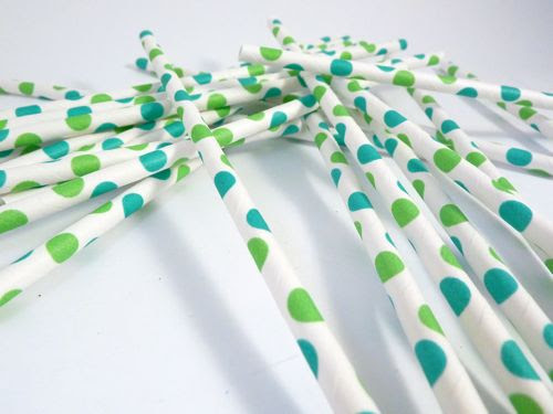 Paper Straws- Green and Blue Polka Dots