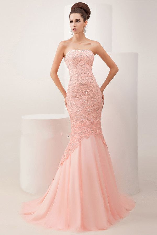 Cheap Sexy Mermaid Pink Color Prom Dresses Evening Gowns Strapless ...