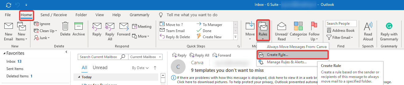 create rule for auto reply in Outlook