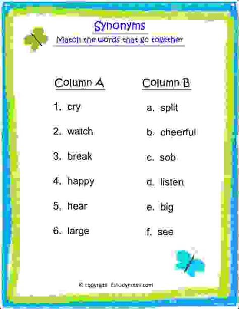 As parents, it's important to provide them with engaging activities that will help them develop their skills and knowledge. match synonyms worksheet 1 estudynotes