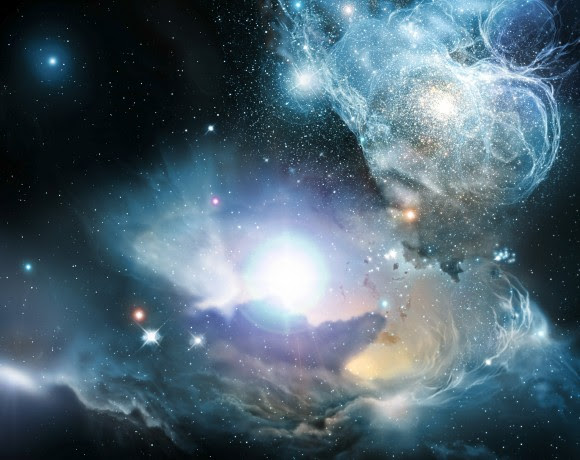 An artists illustration of the early Universe and the development of a Quasar. (Credit: NASA)