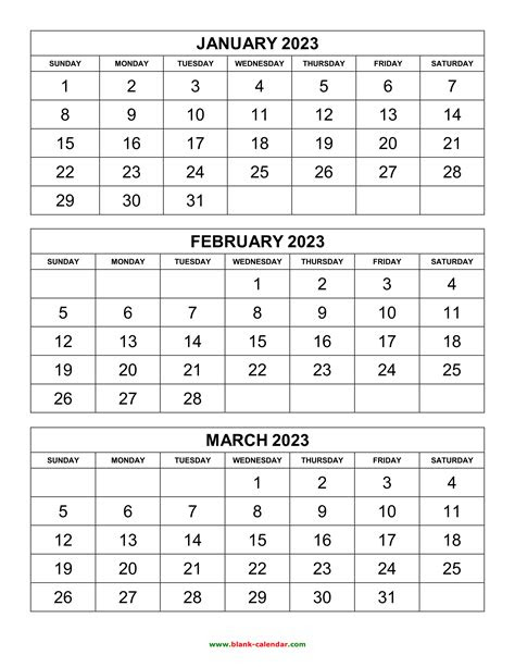  free download printable calendar 2023 3 months per page 4 pages
