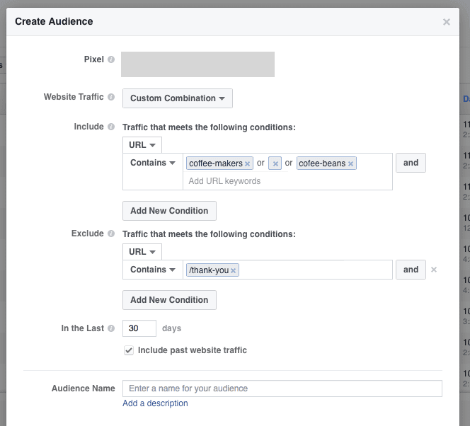 create audience custom combination Facebook