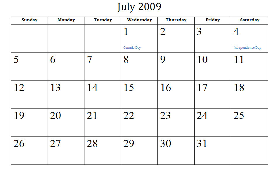 July 2011 Calendar