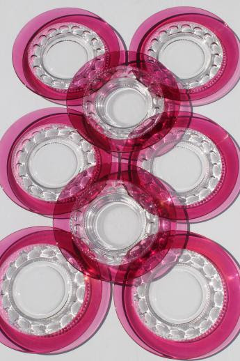 Download vintage King's Crown ruby flash stained color thumbprint glass luncheon plates