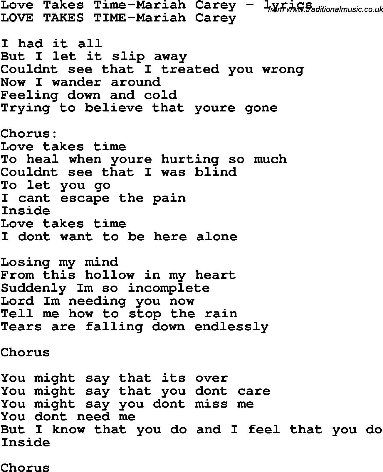 Love Song Lyrics for:Love Takes Time-Mariah Carey