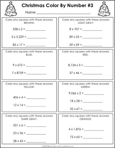 Christmas Math Color-by-Number - 4th Grade – Games 4 Gains