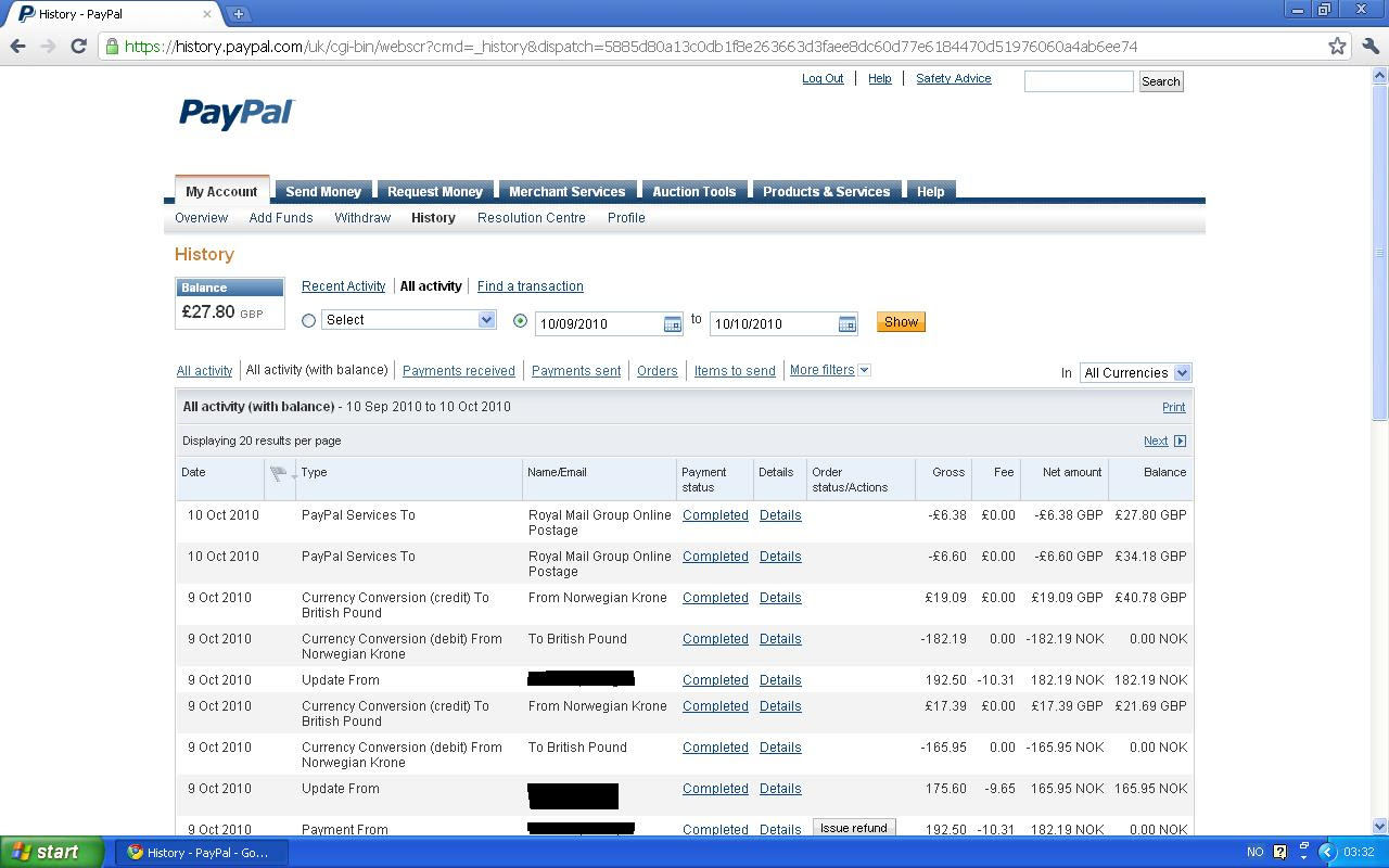 dagens paypal-transaksjoner