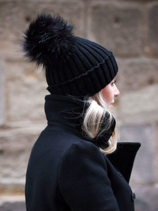 Le Fashion Blog Winter Style Black Fur Pom Pom Beanie Black Wool Coat Via In My Ballerines