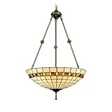 Dale Tiffany 7190/3LTJ Geometric Jewel Inverted Pendant Light , Antique Bronze and Art Glass Shade