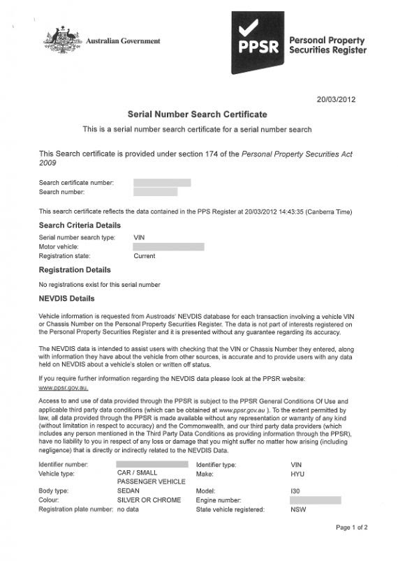 PPSR certificate - NZTA Vehicle Portal