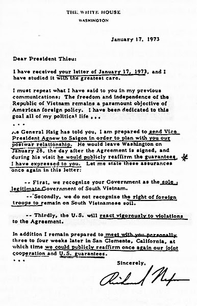 Thư TT Nixon gởi TT Thiệu tháng 1, năm 1973 