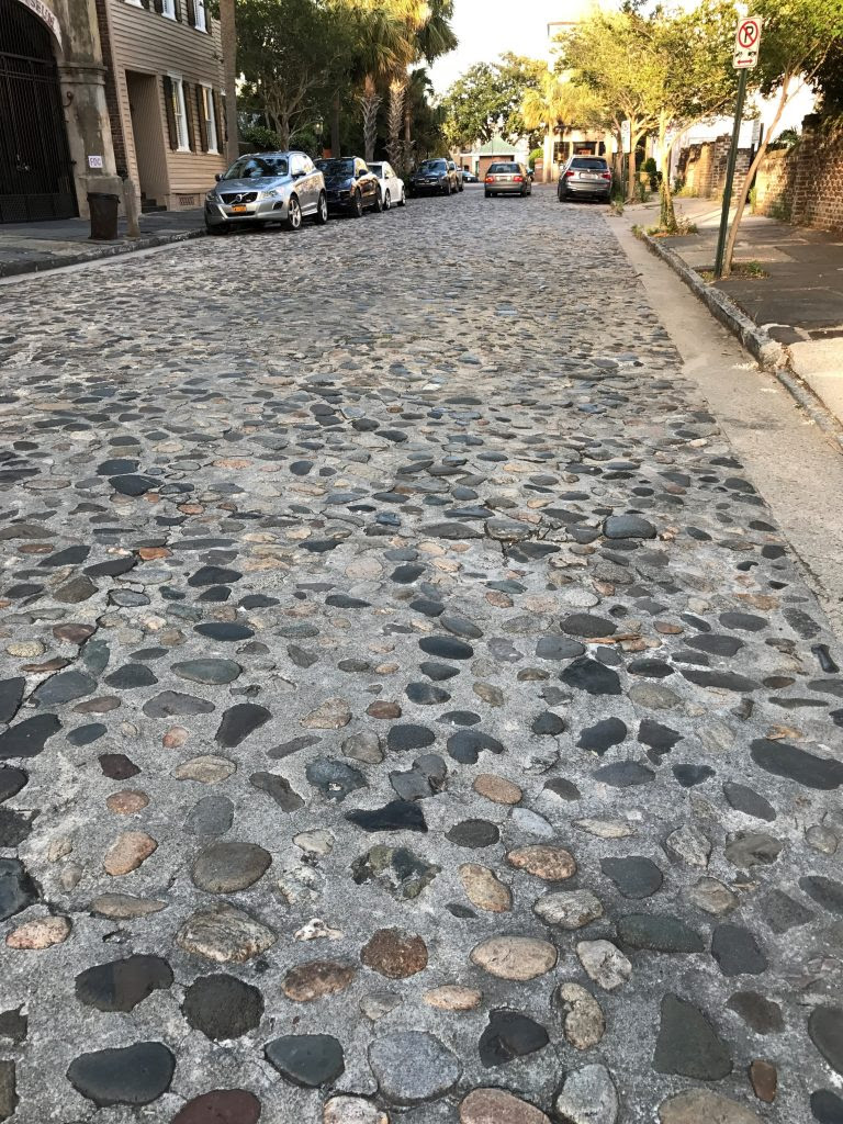 One of seven remaining colorful cobblestone streets in Historic Downtown Charleston