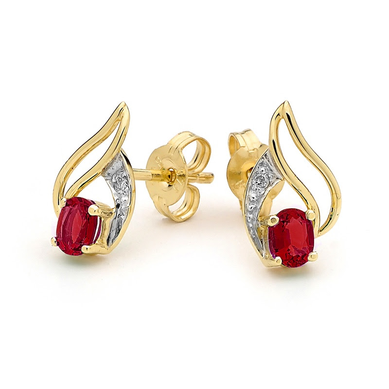 55071/CR Ruby and Diamond Petal Style Stud Earrings