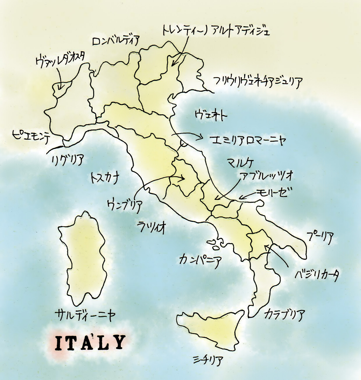 イタリアのフリー素材の地図 手書きの地図で旅しよう