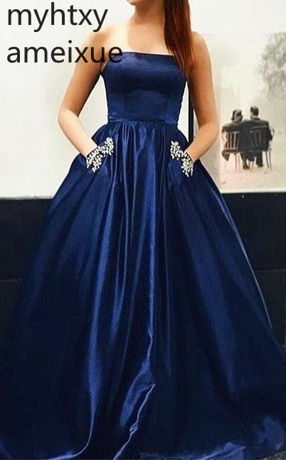 Promo Long Plus Size Cheap Evening Dresses 2020 New Poket With Crystal Pocket A Line Strapless Formal Dress Party Gowns Robe De Soiree